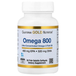 California Gold Nutrition, омега 800, ультраконцентрированный рыбий жир с омега-3, в форме триглицеридов KD-Pur®, 30 капсул из рыбьего желатина (1000 мг в 1 капсуле)