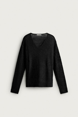 ZARA ФАКТУРНЫЙ ДЖЕМПЕР С V-ОБРАЗНЫМ ВЫРЕЗОМ, ЧЕРНЫЙ