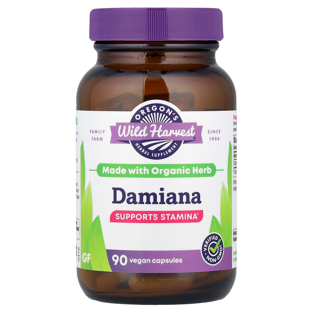 Oregon's Wild Harvest, Damiana, 90 веганских капсул (375 мг на капсулу)