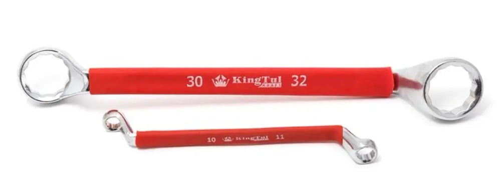 Ключ накидной, отогнутый на 75град. в прорезиненной оплетке 8х9мм KingTul kraft KT-200809k