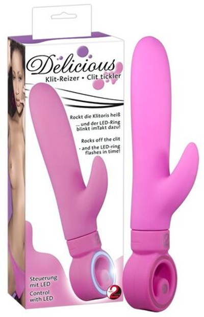 Розовый вибратор Delicious Klit Tickl - 22 см. (Цвет: розовый)