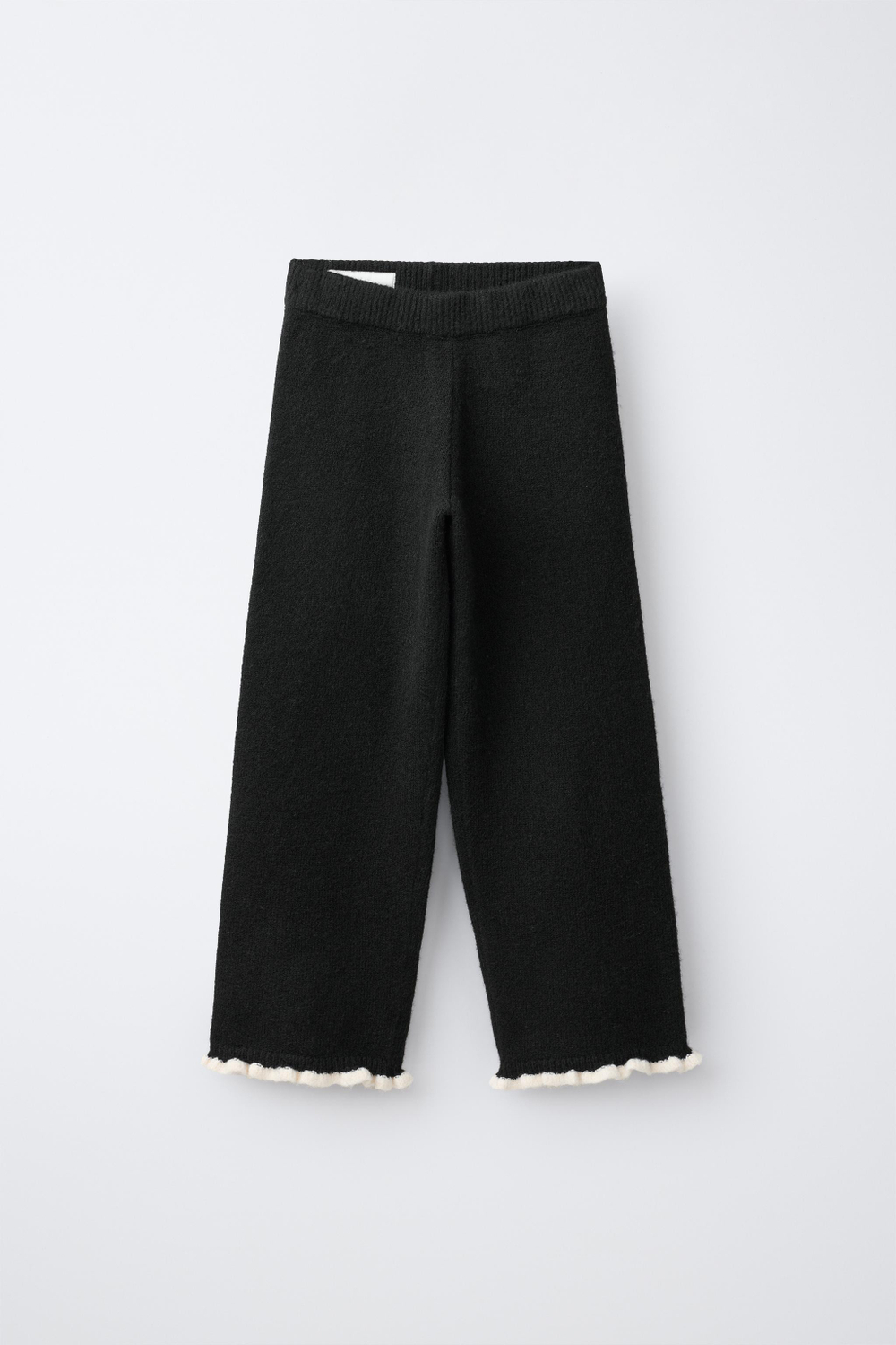 ZARA БРЮКИ WIDE LEG С КОНТРАСТНЫМИ РЮШАМИ, ЧЕРНЫЙ