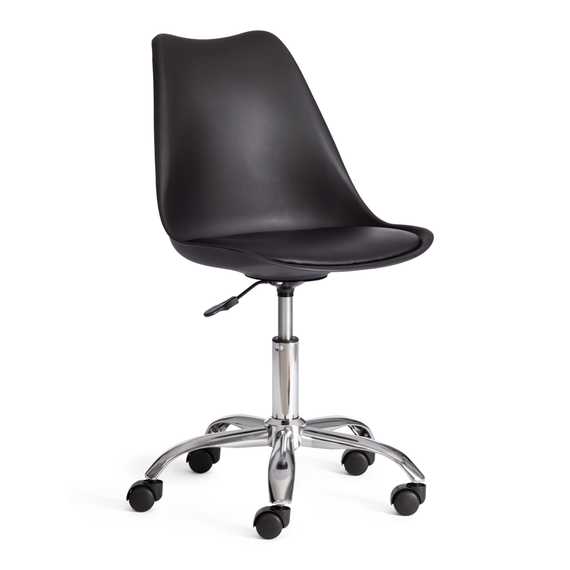 Офисное кресло Тулип/Tulip (мод.106-1) металл/пластик/PU, 58 x 47 x 97см, Black (черный) / Chrome (хром) (Комплект из 4 шт.)