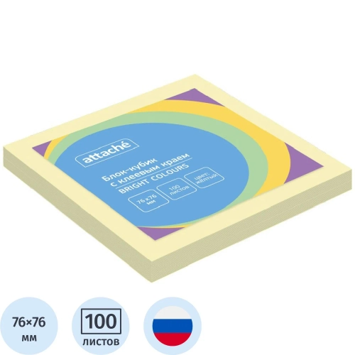 Стикеры Attache Simple 76x76 мм пастельные желтые (1 блок по 100 листов)