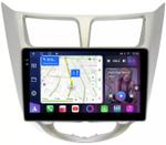 Магнитола для Hyundai Solaris 1 2010-2016 (рамка серебро) - FarCar S500-TS10 монитор 9.5" QLED на Android 14, Быстрая, CarPlay, 4G SIM-слот