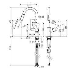 Смеситель Hansgrohe 31815000 Focus  для кухни 240, однорычажный, с выдвижным душем, 1/2