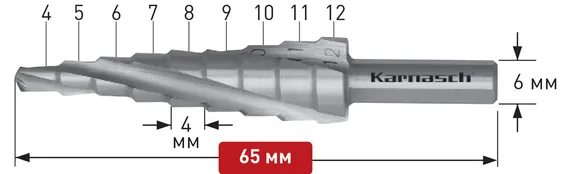 Ступенчатое сверло Ø 4-12 мм, Karnasch, арт. 21.3004