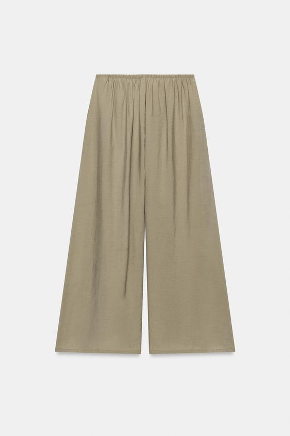 ZARA СТРУЯЩИЕСЯ БРЮКИ ПАЛАЦЦО НА ШНУРКЕ, СВЕТЛЫЙ ХАКИ