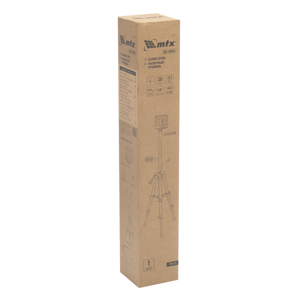Лазерный уровень QBC GREEN Pro SET, 20 м, зеленый луч, батарейки, штатив MTX