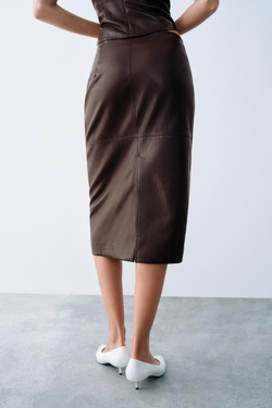 ZARA ЮБКА МИДИ ИЗ ИСКУССТВЕННОЙ КОЖИ, БУРГУНДИ