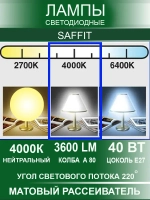 Лампочки светодиодные Шар E27 40W 4000K 10 шт.