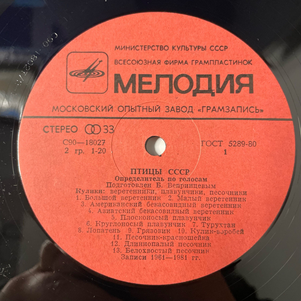 Винтажная виниловая пластинка LP Б. Вепринцев, Кулики, Веретенники, Плавунчики, Песочники (СССР 1982)
