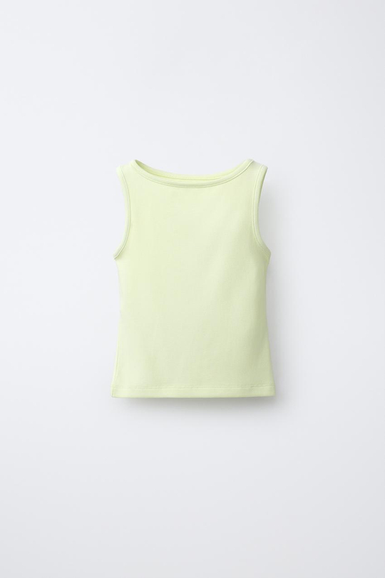 ZARA ОДНОТОННЫЙ ТОП ИЗ МОДАЛА, ЛАЙМОВЫЙ