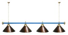 Лампа STARTBILLIARDS 4 пл. (плафоны антик медь,штанга голубая,фурнитура золото)