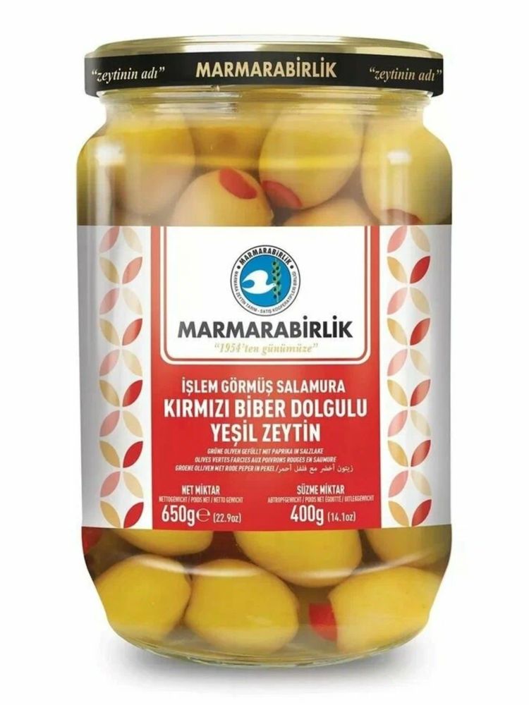 Оливки Marmarabirlik Biber фаршированные перцем 4XL 650 г x 2 шт
