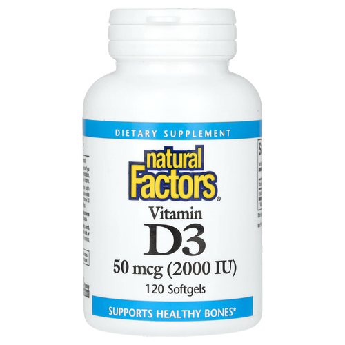Natural Factors, витамин D3, 50 мкг (2000 МЕ), 120 мягких таблеток