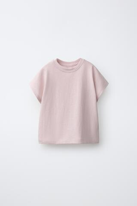 ZARA ОДНОТОННАЯ ФУТБОЛКА, БЛЕДНО-РОЗОВЫЙ
