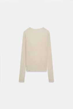 ZARA ФУТБОЛКА С КРУГЛЫМ ВЫРЕЗОМ, СЕРОВАТО-КОРИЧНЕВЫЙ