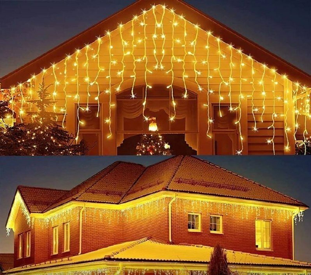 Гирлянда Бахрома 6 х 0.6 м , IP44, УМС, тёплый жёлтый, 160 SMD-LED, свечение мульти, 220 В