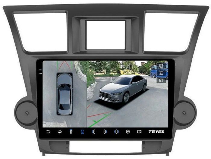 Магнитола для Toyota Highlander 2 U40 2007-2013 (крутилки декоративные) - Teyes CC3-2K-360 на Android 10, Быстрая, 2K QLED, CarPlay, 4G SIM-слот, 4 камеры в комплекте