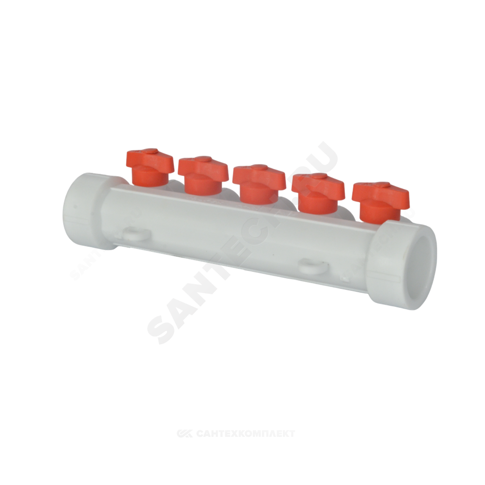 Коллектор PP-R белый Дн 40х20 на 3 выхода с кранами VALFEX 101134003