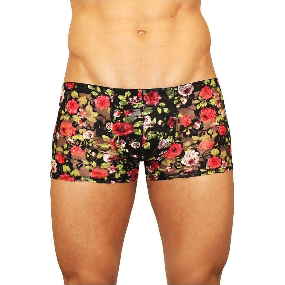 Мужские трусы-боксеры из сетки с яркими розами Rose Boxer (Размер: S) (Цвет: черный)