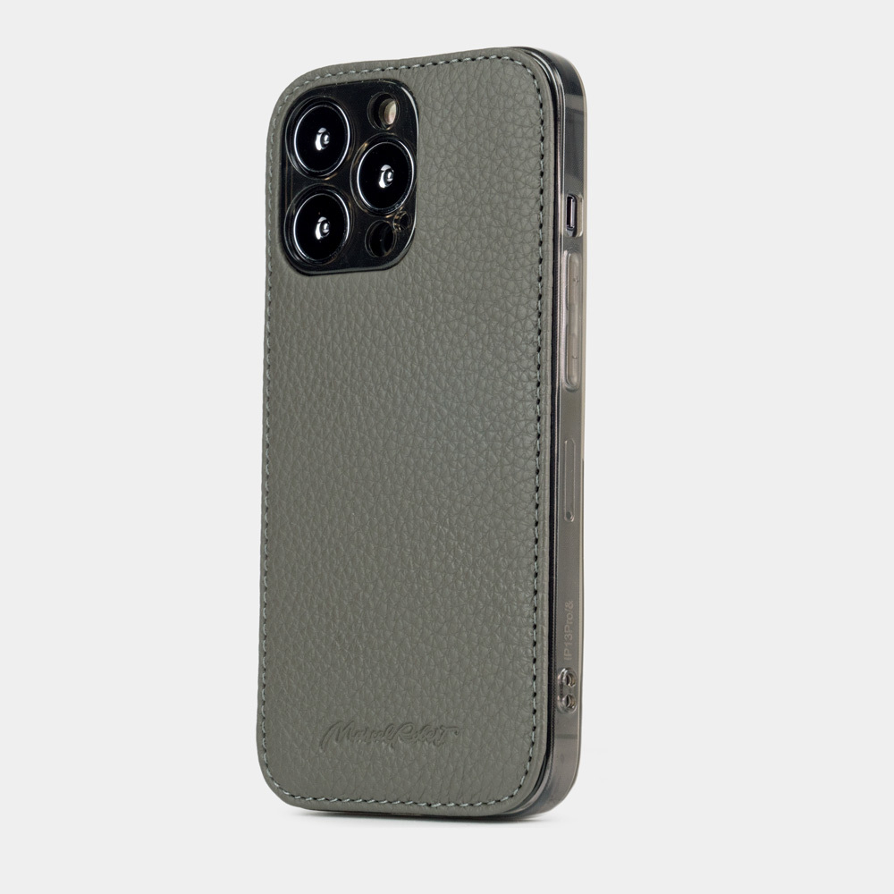 Чехол-накладка для iPhone 14 Pro из кожи теленка серого цвета