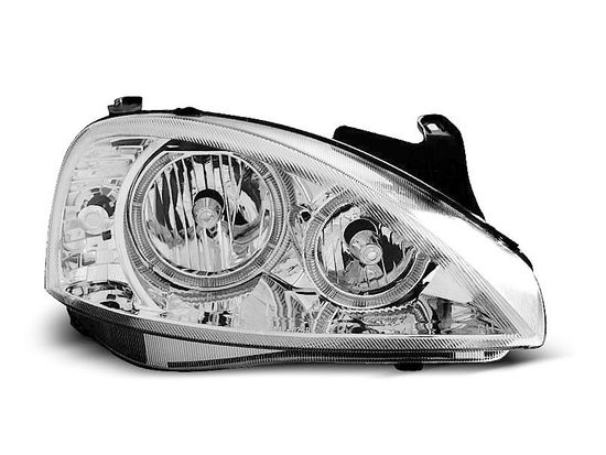 Передние фары Opel Corsa C angel eyes chrome