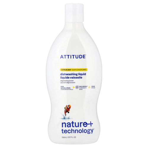 ATTITUDE, жидкость для мытья посуды, с цитрусовой цедрой, 700 мл (23,7 жидк. унции)
