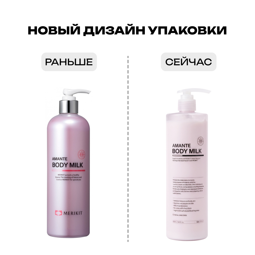 Merikit Парфюмированное, увлажняющее молочко для тела - Amante Body Perfume Milkа, 500 мл