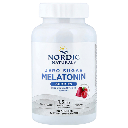 Nordic Naturals, Жевательные мармеладки с мелатонином без сахара, малина, 1,5 мг, 120 жевательных таблеток