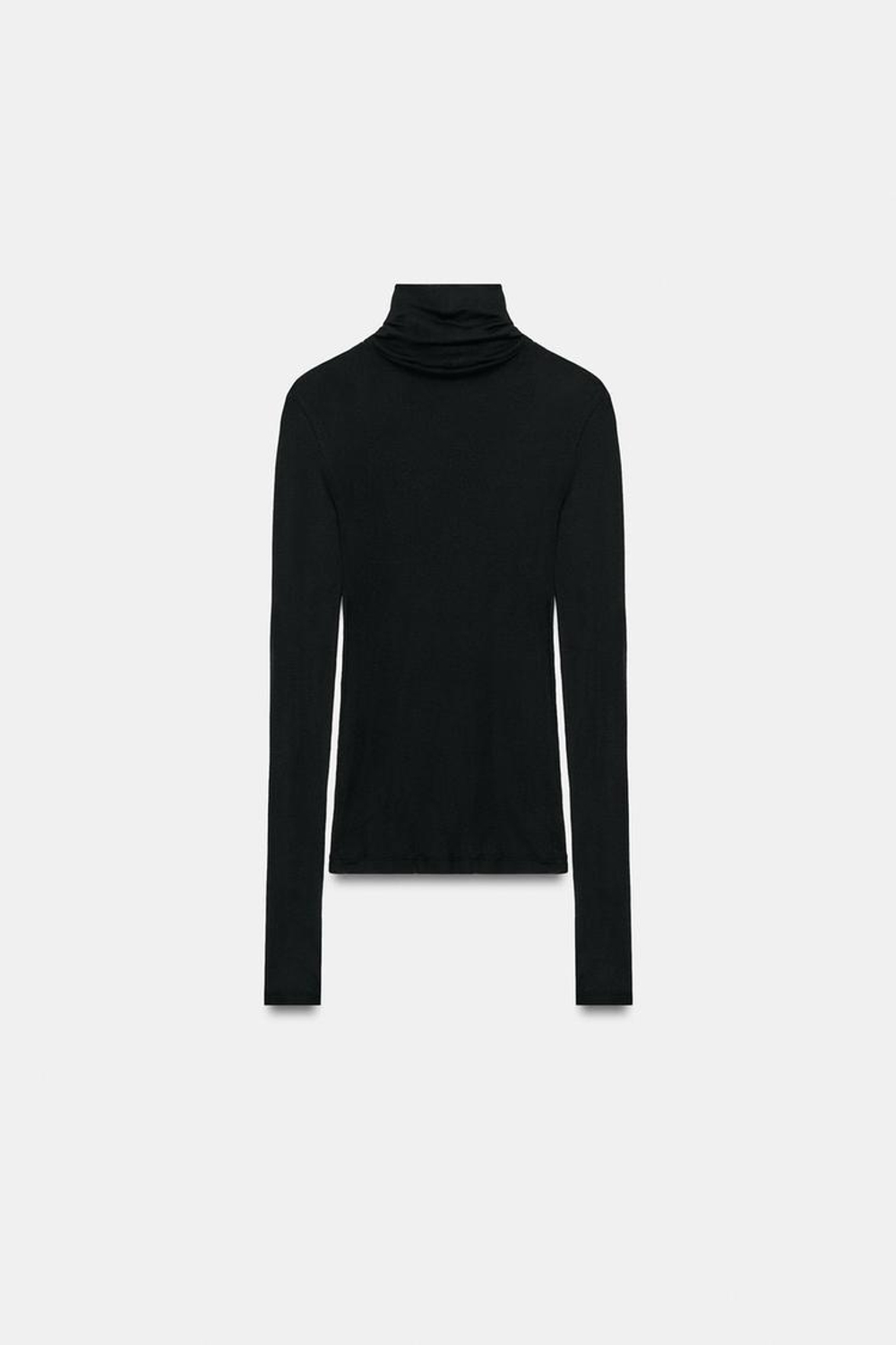 ZARA ФУТБОЛКА SUPIMA® С ВОРОТНИКОМ-СТОЙКОЙ, ЧЕРНЫЙ