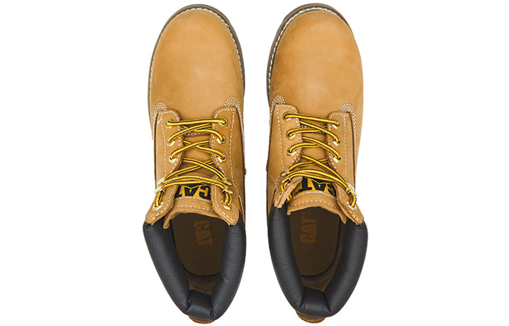 CAT Colorado Cow Leather Thermal Waterproof Abrasion Resistant Cushioning Crew Outdoor Boots Men"s Yellow