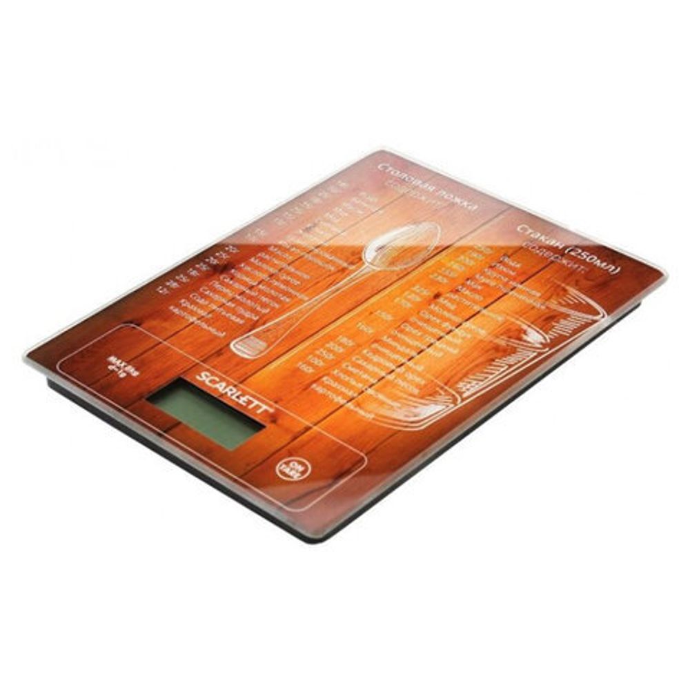 Весы кухонные SCARLETT SC-KS57P19, электронный дисплей, максимальный вес 10 кг, тарокомпенсация, стекло