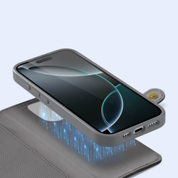 Чехол кошелек из TPU кожи серого цвета от Dux Ducis для смартфона iPhone 16 Pro, серия Lawa Series Case