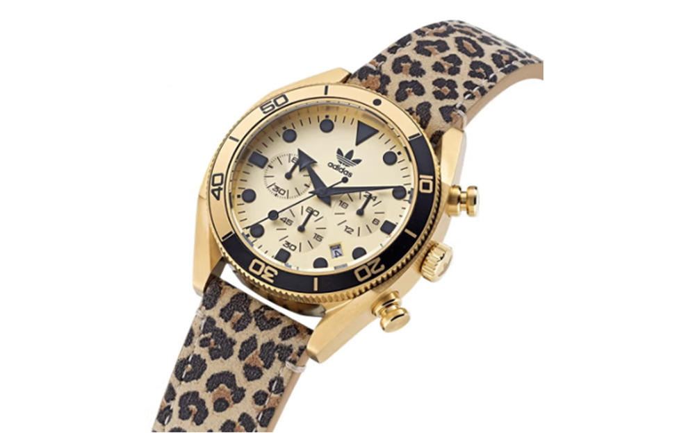 Adidas Originals FASHION Wrist Watch Quartz Movement Leather Strap 43mm Gold Dial Men"s Watches 100m Water Resistant