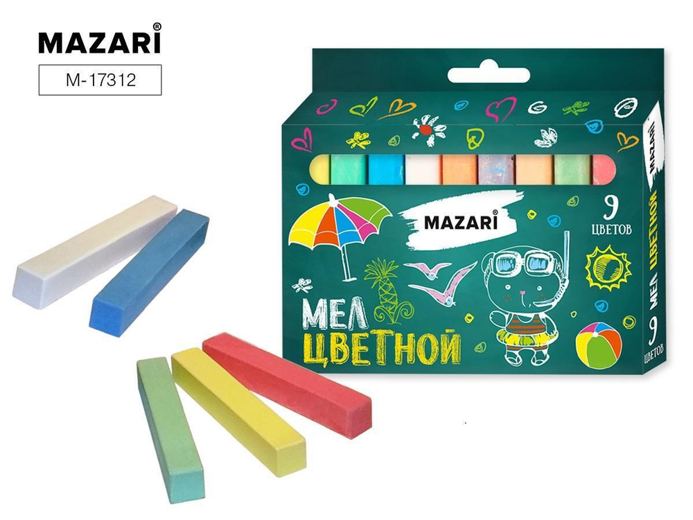 Мел 9цв. коробка с европодвесом (Mazari)