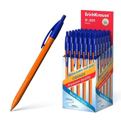 Ручка шариковая автомат. 0,7 мм, синяя "Matic Orange R-301" (ErichKrause)