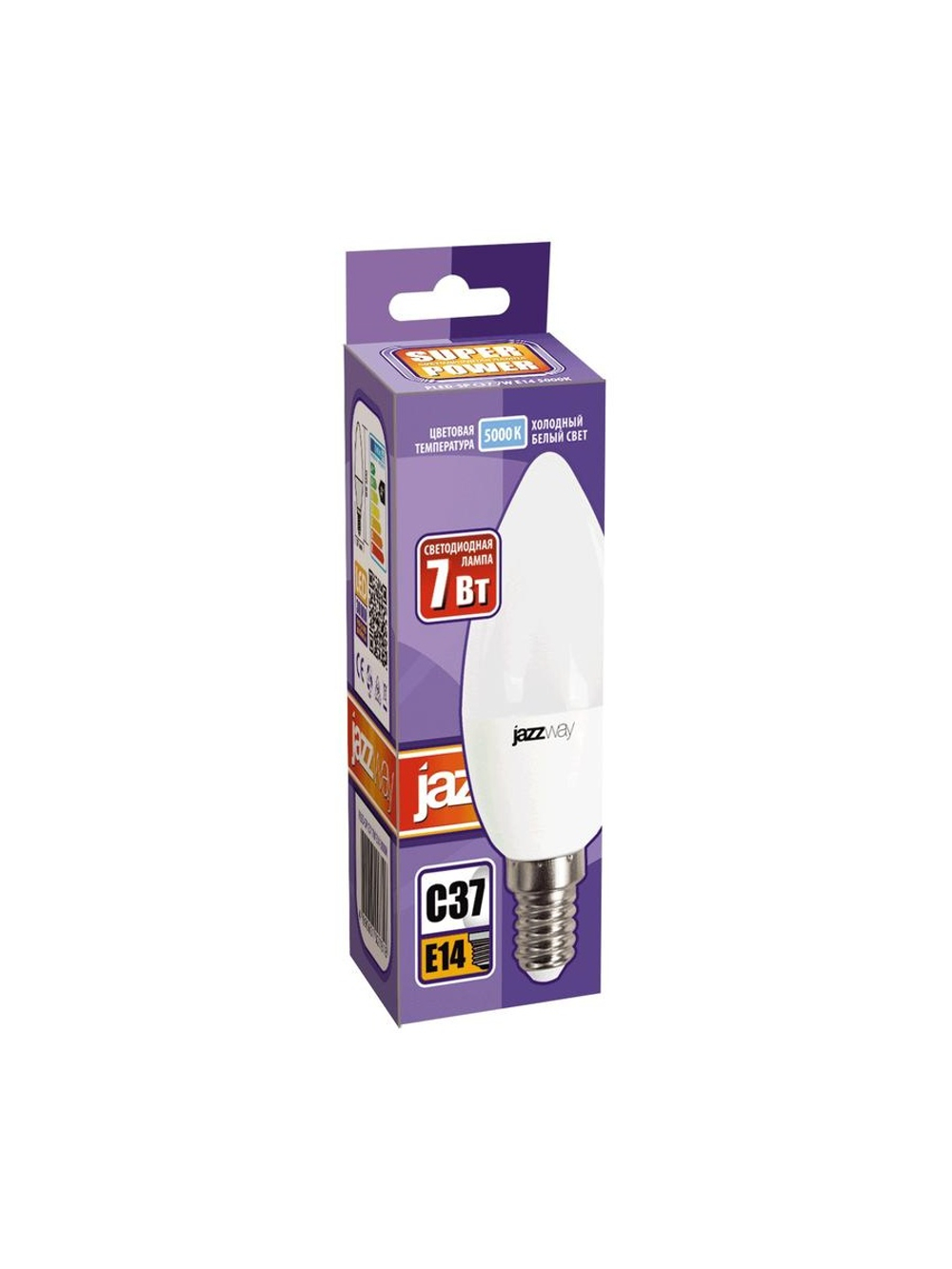 Лампа светодиодная PLED-SP 7Вт C37 свеча 5000К холод. бел. E14 560лм 230В JazzWay 1027832-2