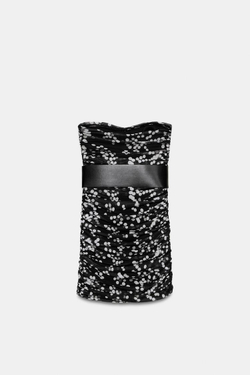 ZARA ПЛАТЬЕ В ГОРОШЕК С ПОЯСОМ, ЧЕРНЫЙ/БЕЛЫЙ