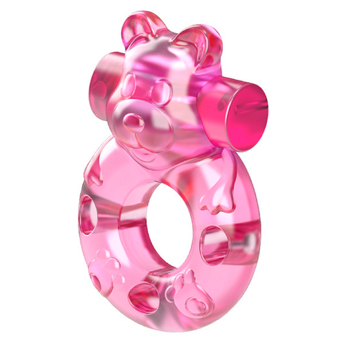 Розовое эрекционное виброкольцо 3,5х5,3см Baile Pink Bear Cock Rings BI-010083A