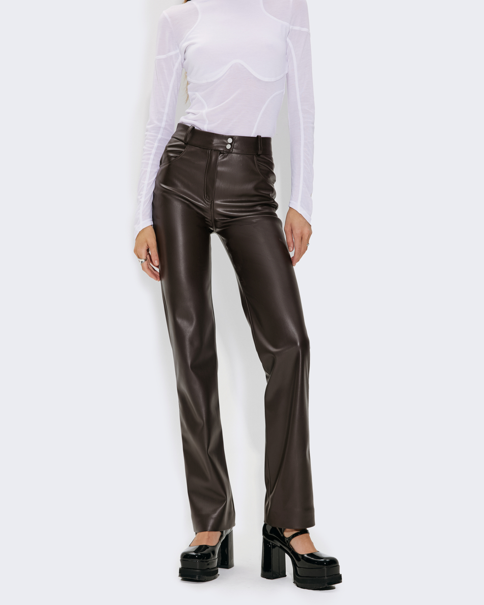 BROWN V-LEATHER TROUSERS WITH STRAPS