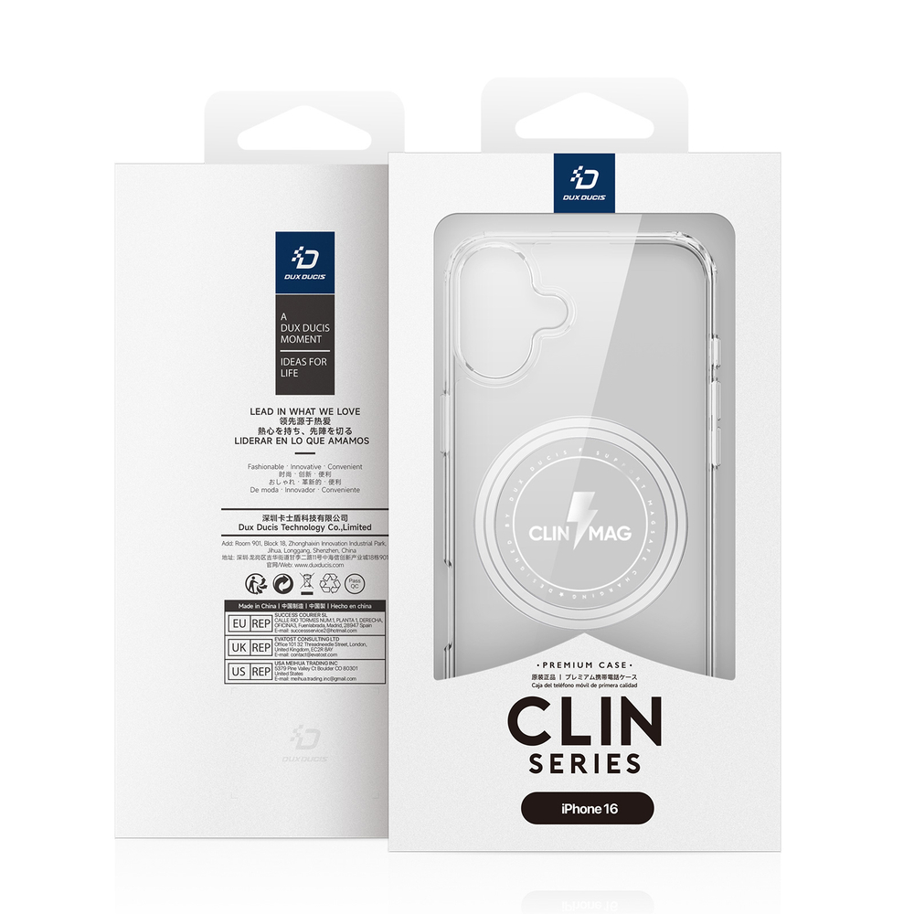 Усиленный прозрачный чехол с поддержкой MagSafe от Dux Ducis для iPhone 16, серия Clin Mag Series Case