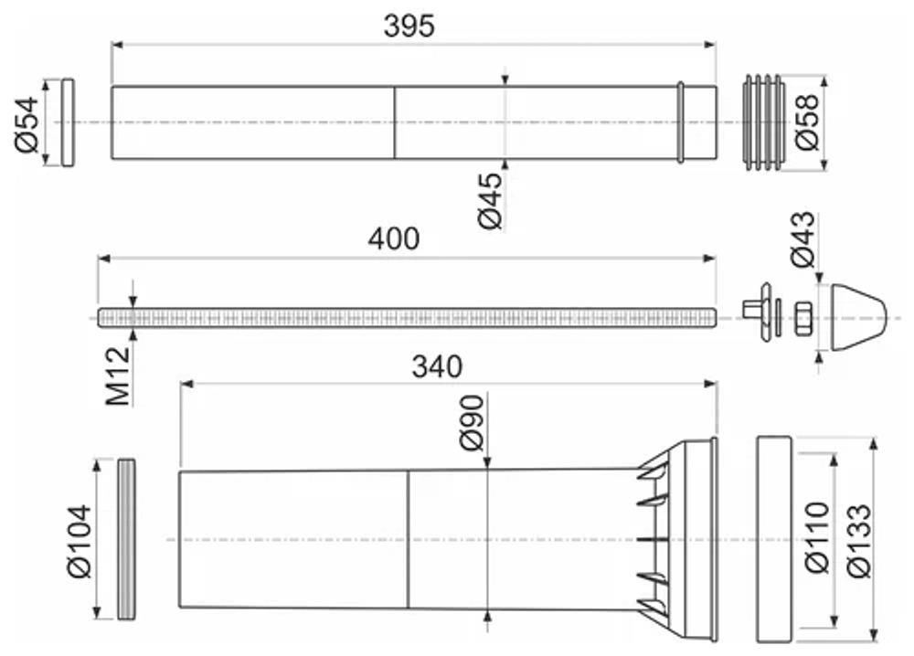 Alcaplast M9000 Комплект принадлежностей к унитазу с удлин. деталями
