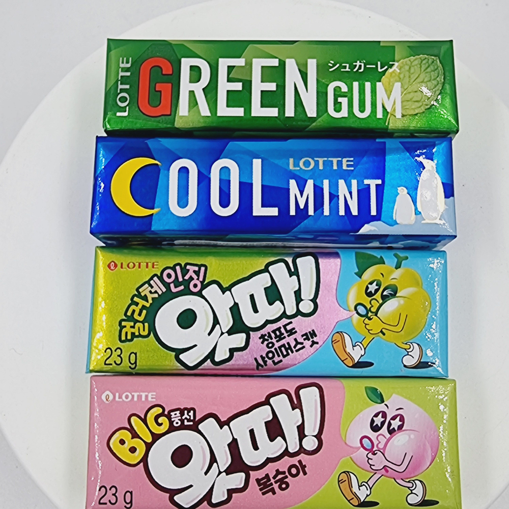 Lotte жевательные резинки без сахара Cool Mint 1 уп. и Green Gum 1 уп, 61 г (Япония)