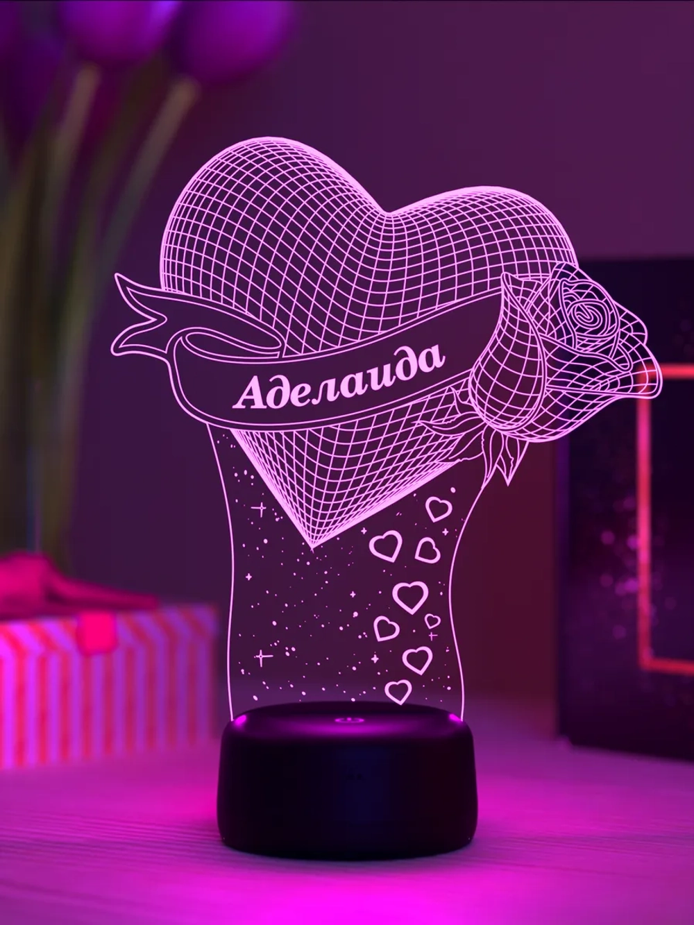 Ночник "Сердце с именем Аделаида" - любимой девушке