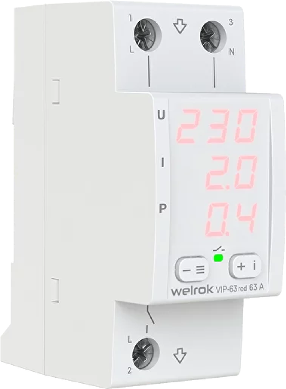 Реле напряжения с контролем тока Welrok VIP-63 red