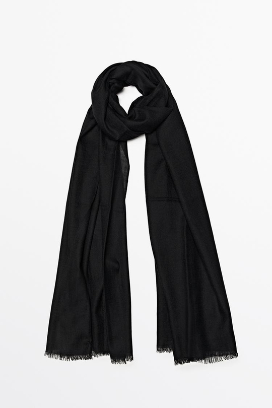 Massimo Dutti Легкий шарф из 100% шерсти, черный