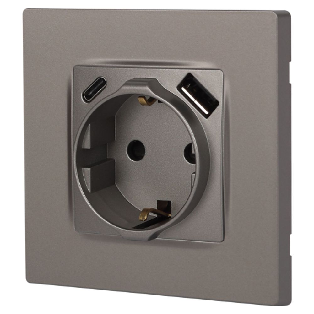 Розетка ЭРА Серия 12 12-4108-16 2P+E 16A-250В со шторками с USB type-A+C 5В-3А титан | Эра 12