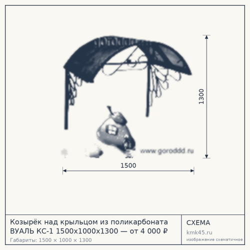 Козырёк над крыльцом из поликарбоната ВУАЛЬ КС-1 1500х1000х1300 — от 4 000 ₽